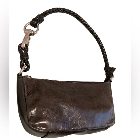 Peck & Peck Black leather Shoulder Bag braided strap - Picture 1 of 7
